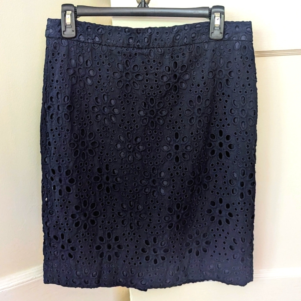J.Crew Factory navy eyelet pencil skirt—CLOSEOUT